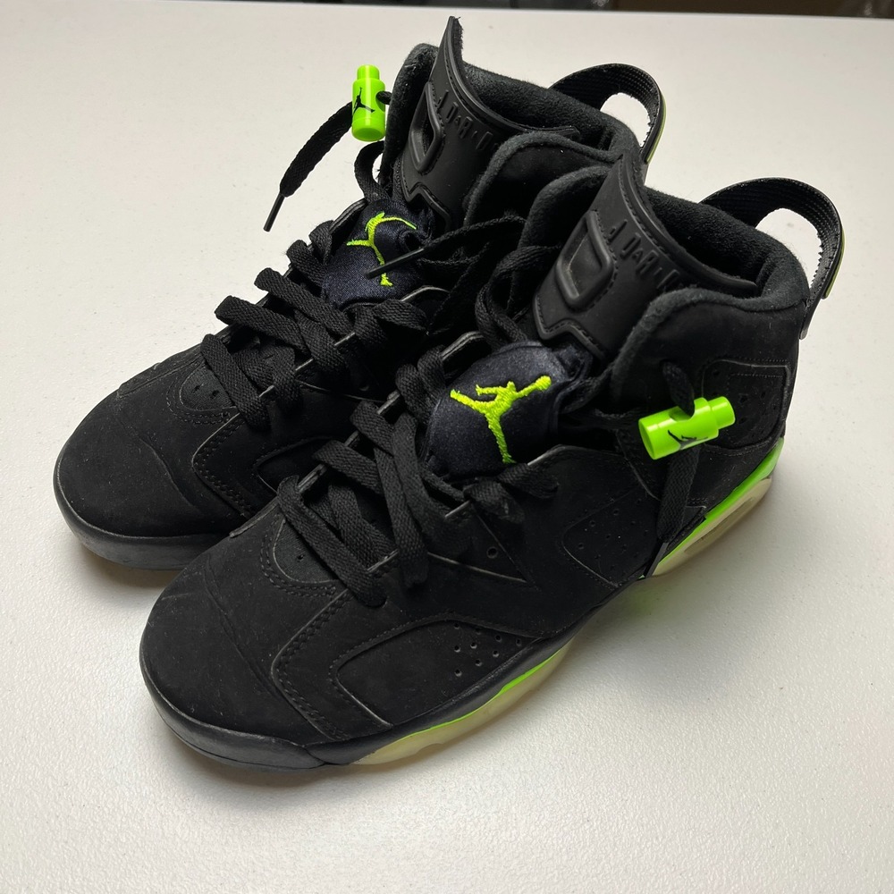 Air Jordan 6 Retro Basketball Shoes Youth US 6Y Black Electric Green 384665-003